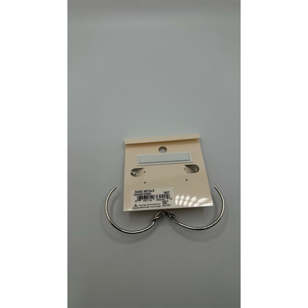 NWT New Directions Silver Hoop Knot Earrings Secure Lock Back 1.5" Diame… - Picture 4 of 6